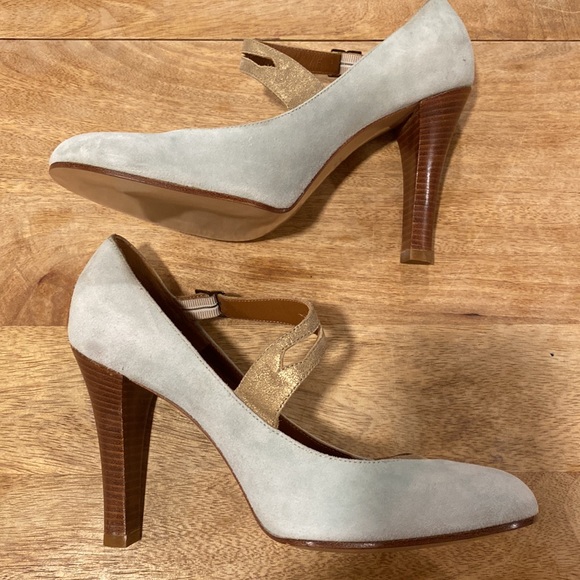 Vintage Marc Jacobs MaryJane Heels Mint Suede with Gold Strap. Womens Size 8M. - Picture 4 of 15